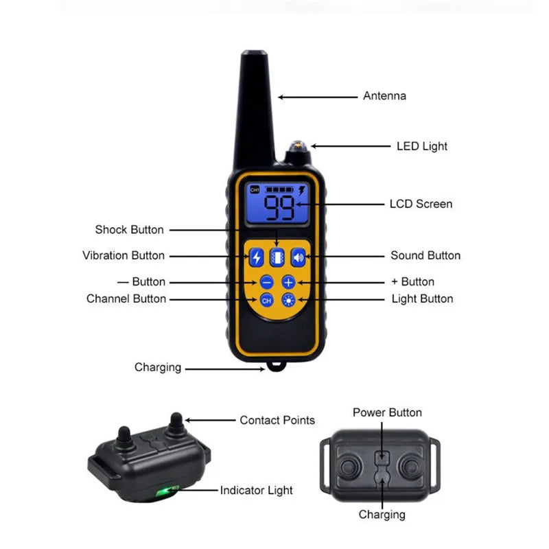 Electric Dog Training Collar Dog Anti Bark Waterproof Rechargeable Pet Remote Control For All Size Shock Vibration Sound