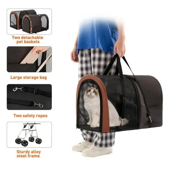 Factory Direct Twin Layer Carrier Separable Foldable Pet Stroller Small Dog Trolley