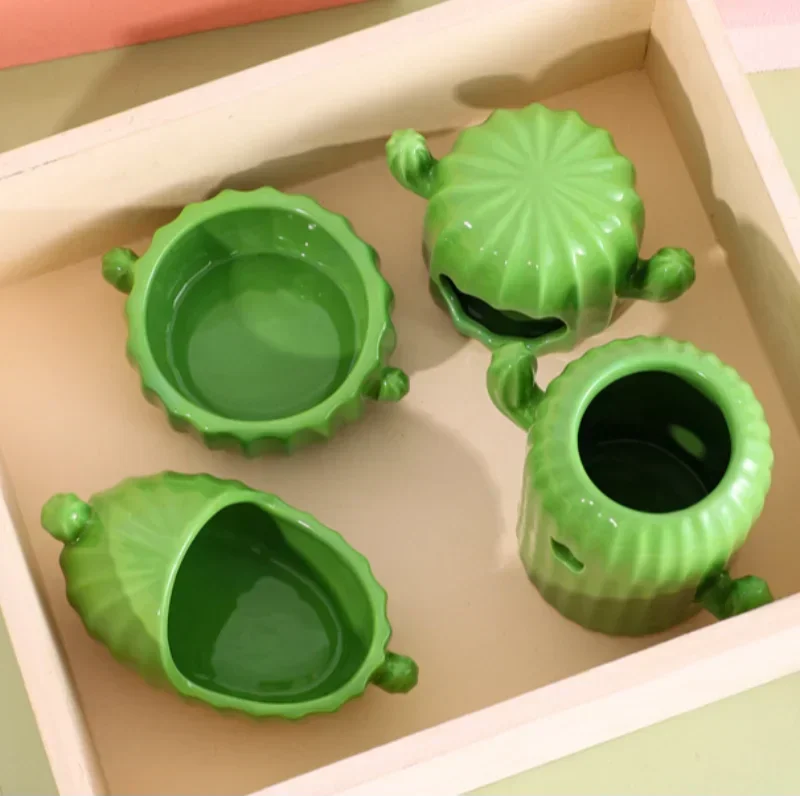 Hamster Ceramic Nest Green Cactus Theme Feeding Bowl Water Bottle Holder Golden Bear Cooling House Landscape Supplies