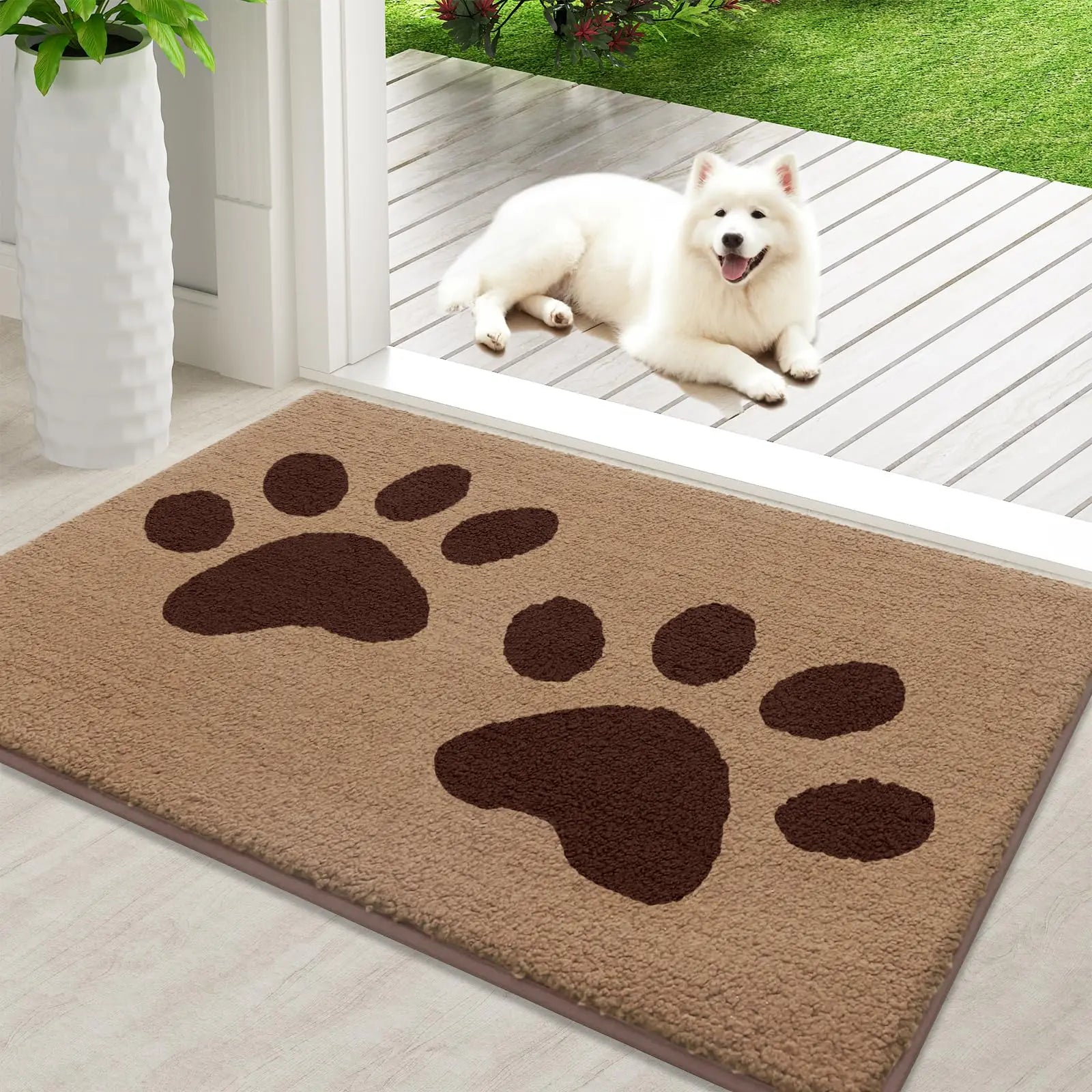 Olanly Quick Dry Chenille Mud Mat For Dogs Dog Door Mat For Muddy Paws Absorbent Dirt Trapper Non-Slip INdoor Door Mat For Floor