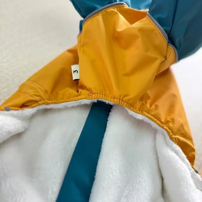 Mid Dog Clothes in Winter 4-legged Plush Blue-Yellow Jacket Windproof Waterproof Zipper Coat Warm RainCoat for Italian Greyhound
