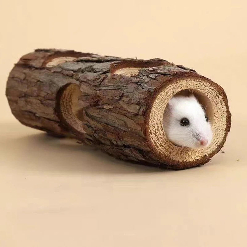 Hamster Natural Wooden Tunnels Tubes Bite-resistant Hideout Tunnel Molar Toy For Small Pet Toy Forest Hollow Tree Trunk