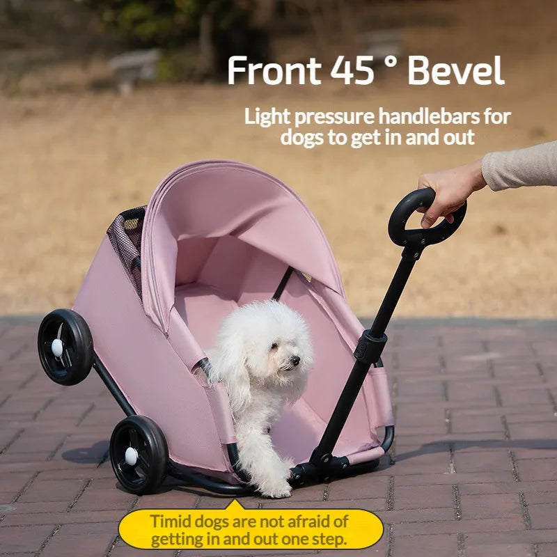 Pet Stroller Portable Dog Pram 4 Wheels Pet Travel Carrier Stroller with Sun Cover Breathable for Small Medium Pet Cats Dogs