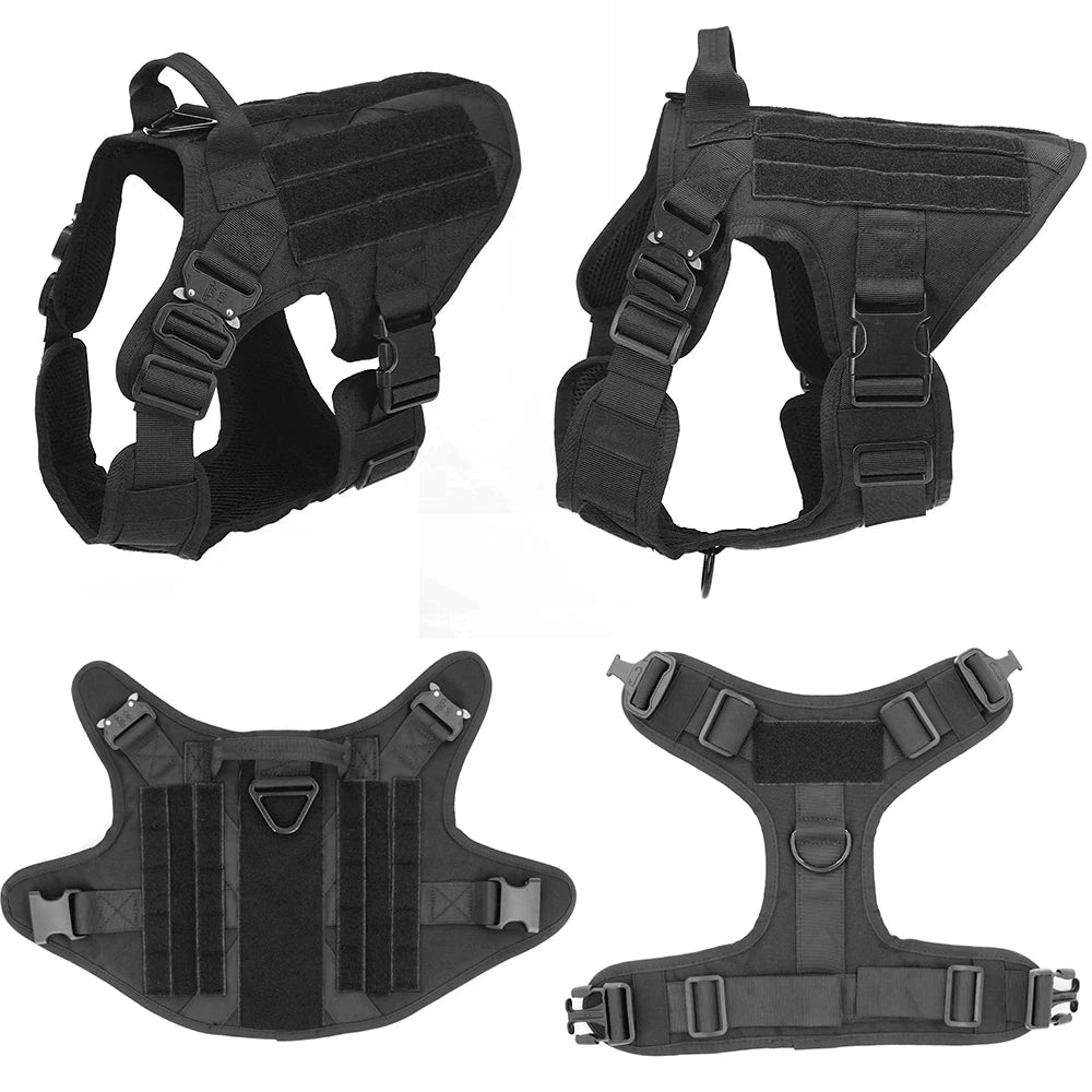 Large Dog Tactical Harness Collar Leash Molle Pouches Pet Training Vest Military German Shepherd Harnesses Dogs Accessories