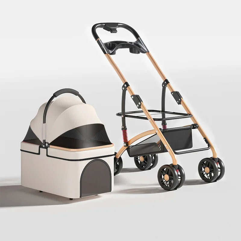 3-in-1 Pet Trolley Portable Folding Cat Dog Stroller Detachable Carry Basket Pet Trolley for Small and Medium-sized Dog Cat