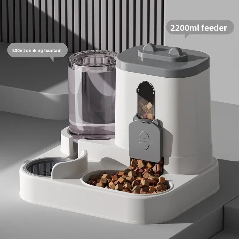 Automatic Cat Feeder Water Dispenser Set, 2 In 1 Tilted Automatic Pet Food And Water Feeder Gravity Food Feeder and Waterer