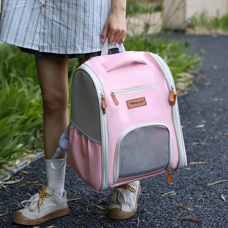 Amazon portable pet bag for outings  mesh grids  oxford cloth cat and dog bag  breathable and foldable backpack  pet outing bag