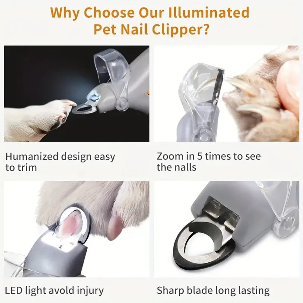 LED Light Pet Nail Clippers for Cats And Dogs 5x Magnification Dual-Sided Clipper for Trimming Nails And Claws