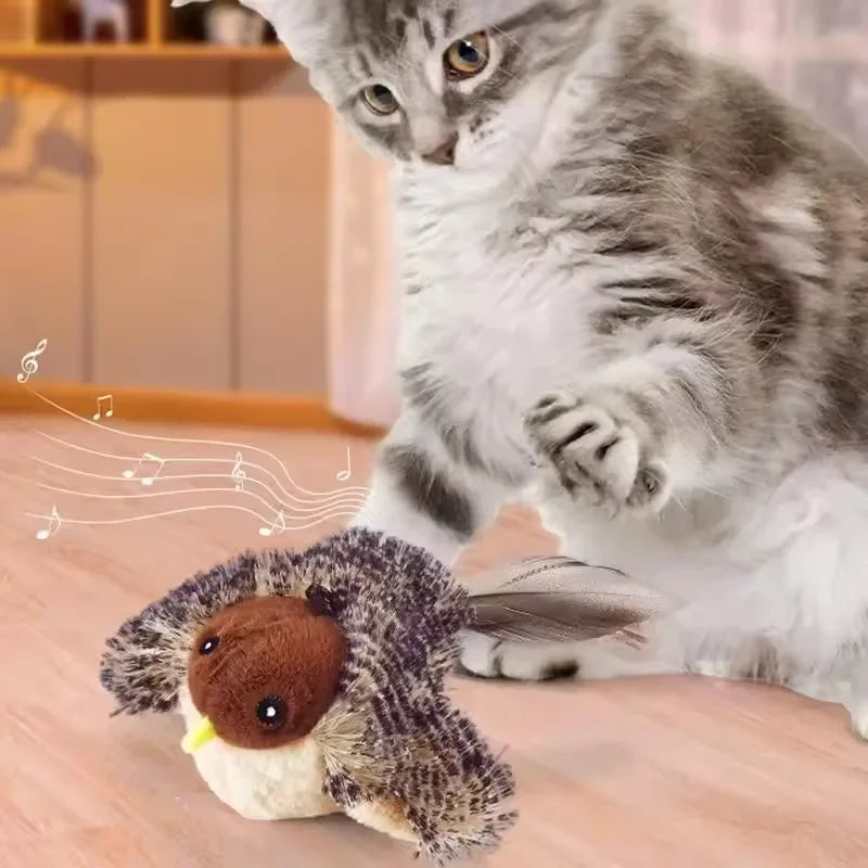Interactive Cat Toys Rechargeable Flying Bird Cat Toy Chirping Flapping Bird Cat Toy with 3 Levels Adjustable with Remote