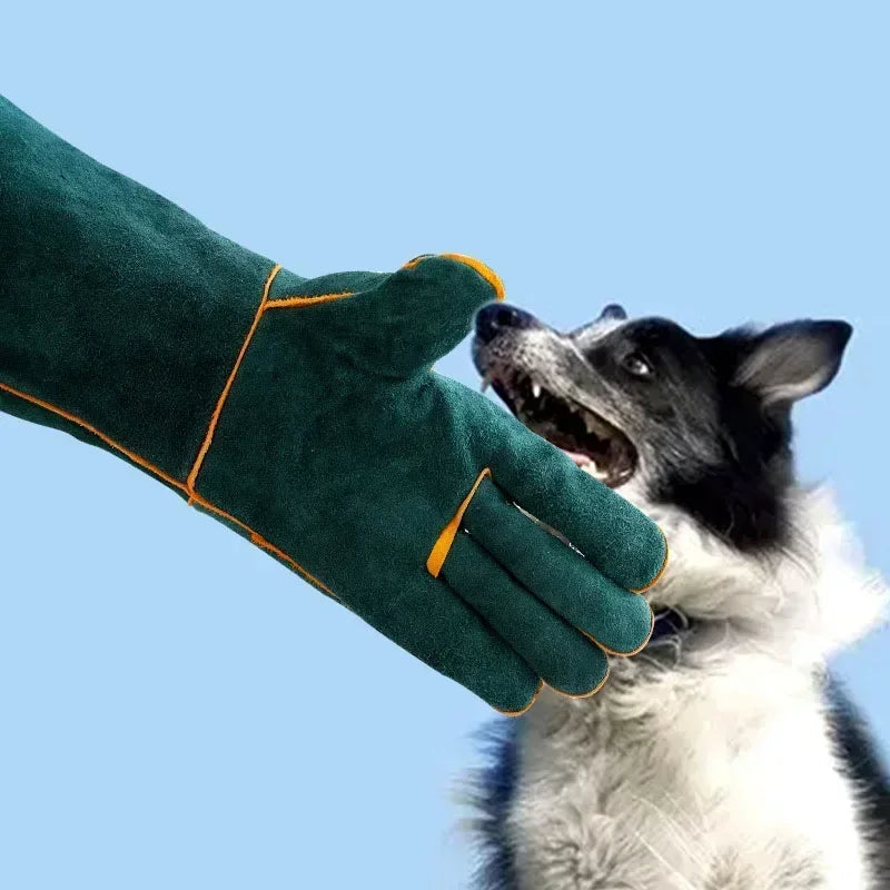 Bite Proof Animal Grooming Gloves Double Leather Reinforced Padding Dog Cat Grabbing Snake Anti Bite Scratch Handling Gloves