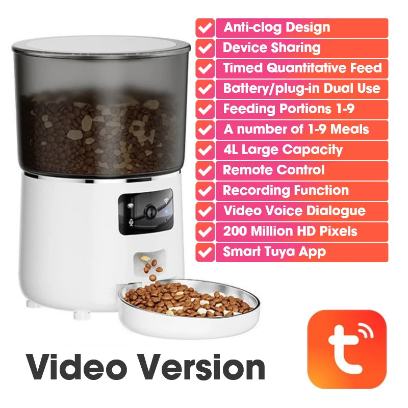 Cat Automatic Smart Feeder with WiFi Remote Camera 4L Large Capacity Puppy Pet Food Dispenser Feeder Accessories for Cat Dog