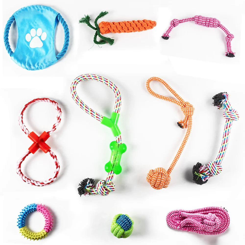 Pet Colorful Accessories Vibrant Dog Toys Squeaking Dog Chew Toys Rope Molar Teeth Cleaning Playtime Fun Kit