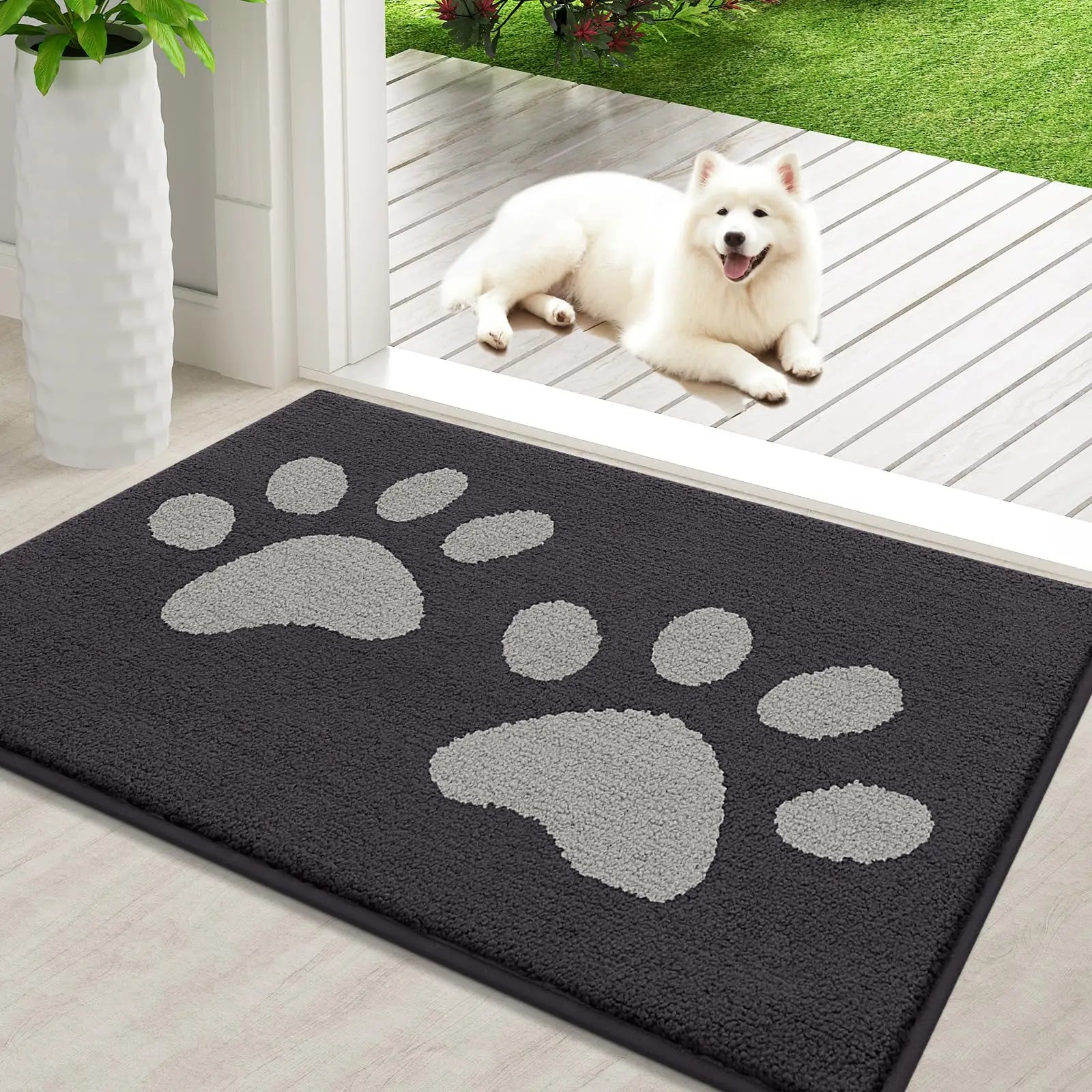 Olanly Quick Dry Chenille Mud Mat For Dogs Dog Door Mat For Muddy Paws Absorbent Dirt Trapper Non-Slip INdoor Door Mat For Floor