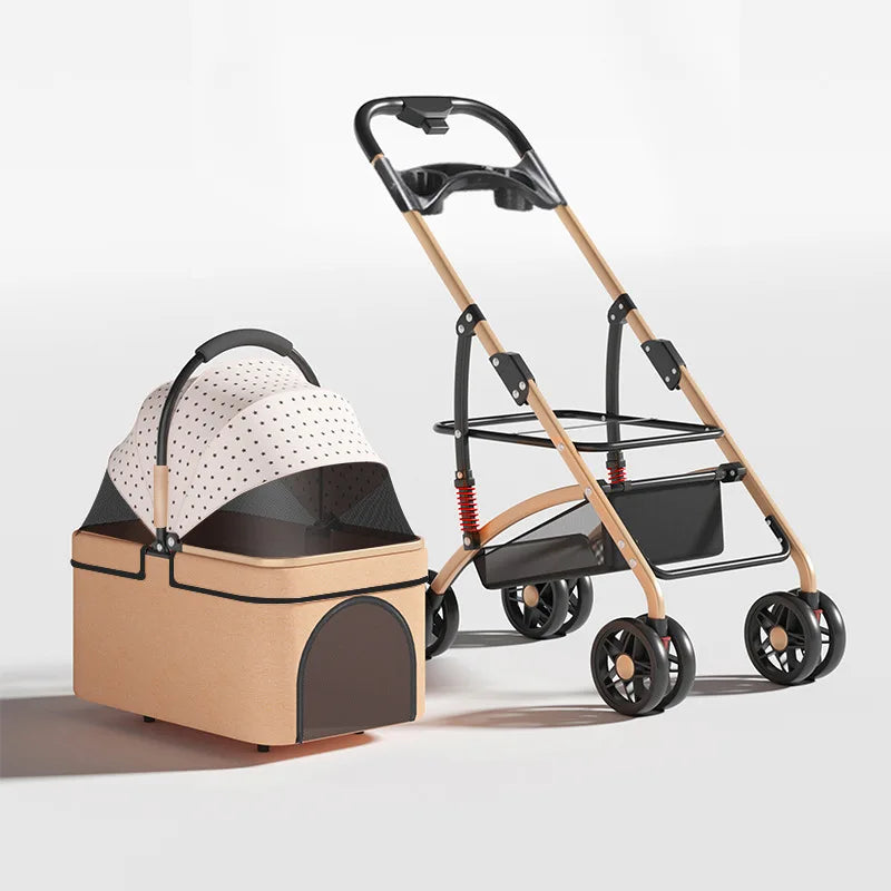 3-in-1 Pet Trolley Portable Folding Cat Dog Stroller Detachable Carry Basket Pet Trolley for Small and Medium-sized Dog Cat