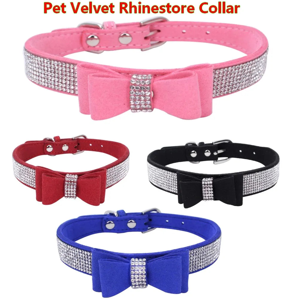Pet Dog Velvet Leather Collar Leash With Rhinestone Bling Blink Butterfly Fashion Pet Leash Accessories Blind Drop Shipping