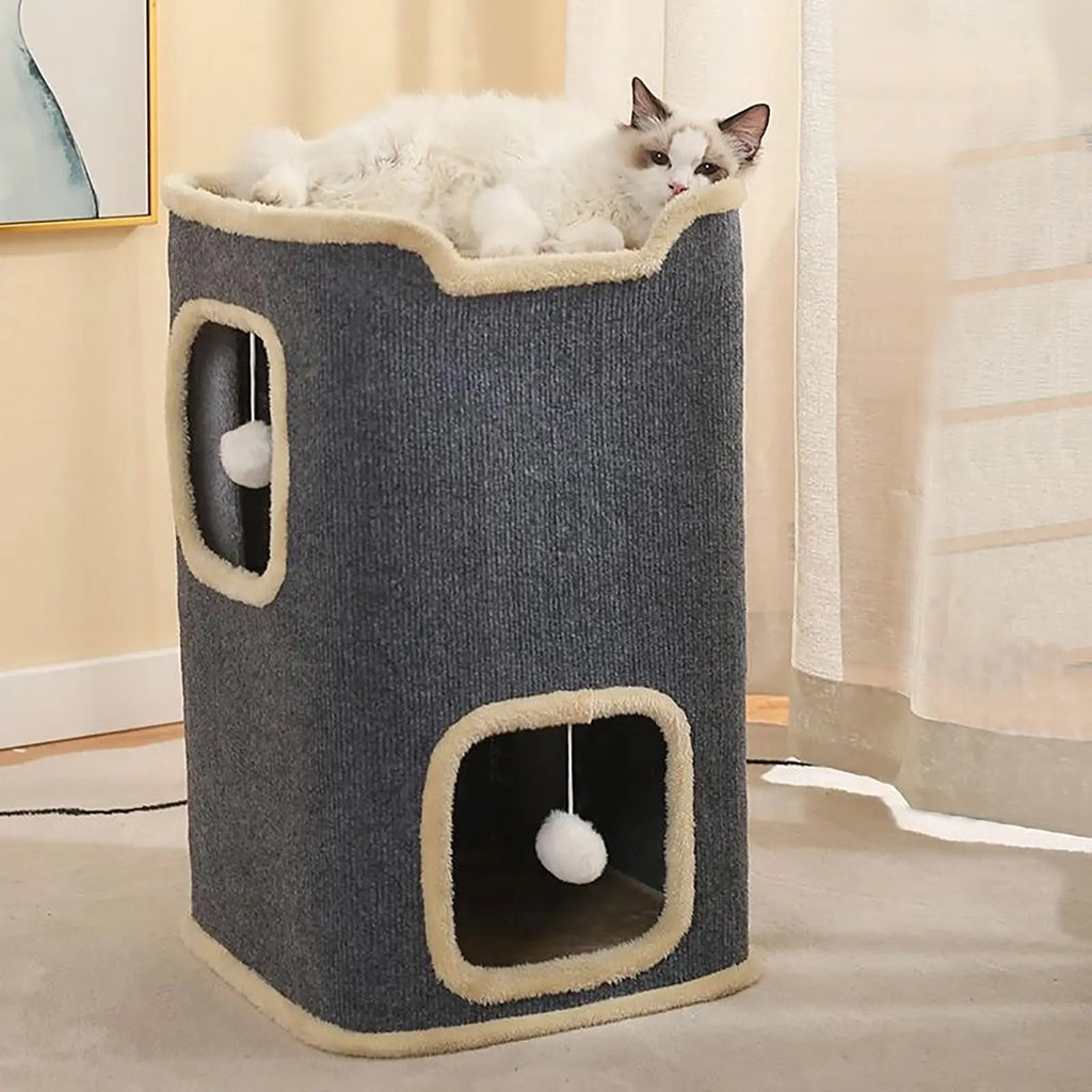 2-Layer Cat House Cat Cave for Indoor Cats Rectangular Cat House Hanging Toy Indoor