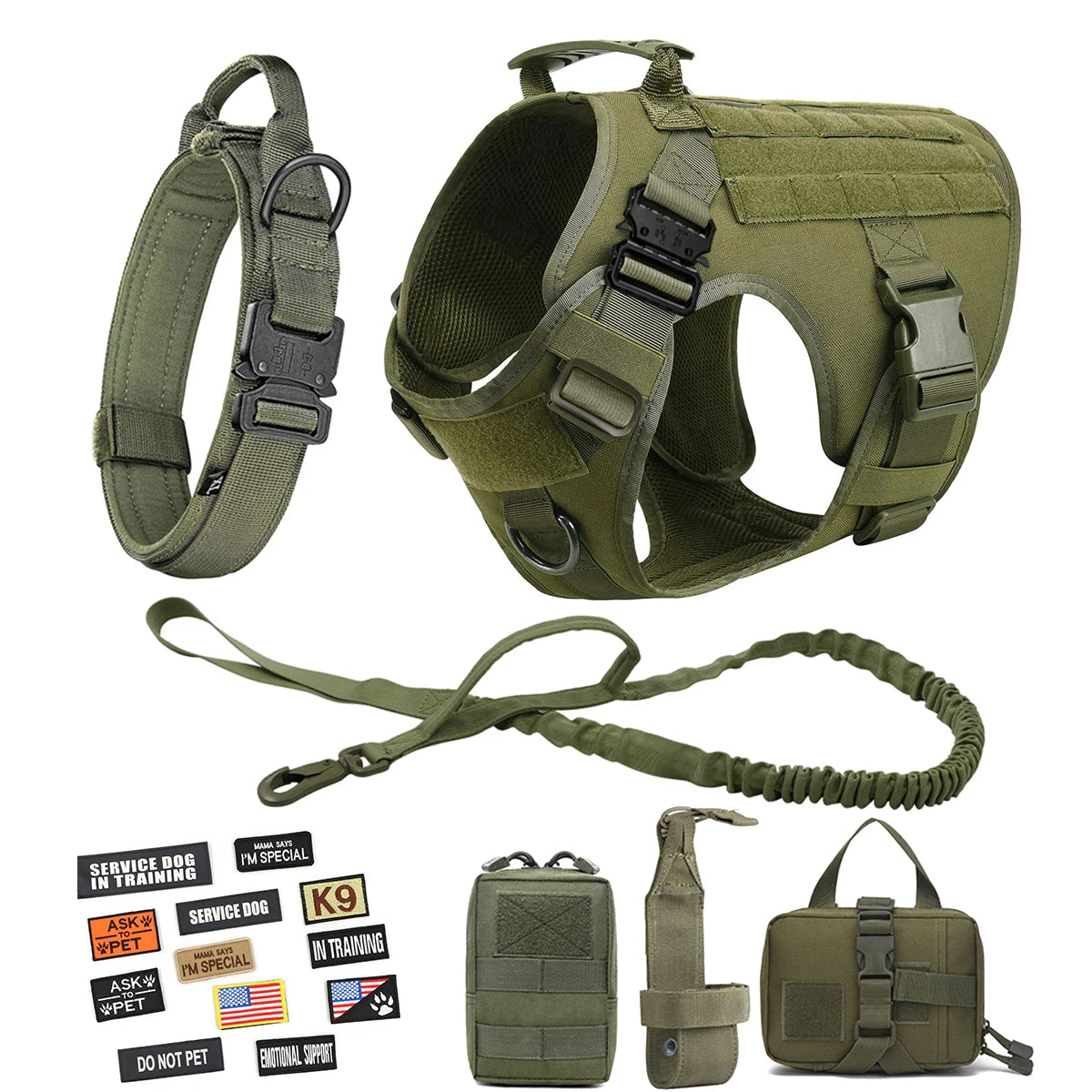 Large Dog Tactical Harness Collar Leash Molle Pouches Pet Training Vest Military German Shepherd Harnesses Dogs Accessories
