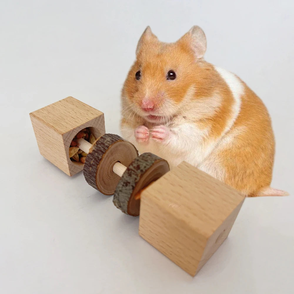 1 pc Natural Wood Hamster Chewing Toy Dumbbell Shaped Bite Toy for Small Animal Pet Hamster Bird Rabbit Toy Cage Molars Supplies