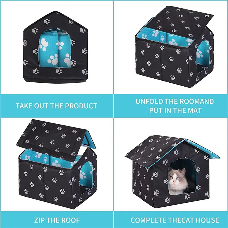 Waterproof Cat House for Outdoors Rainproof Dog House Cat House Villa Tent Collapsible Pet Shelter Foldable Pet House for Dogs
