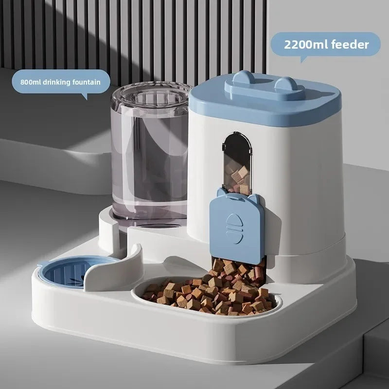 Automatic Cat Feeder Water Dispenser Set, 2 In 1 Tilted Automatic Pet Food And Water Feeder Gravity Food Feeder and Waterer