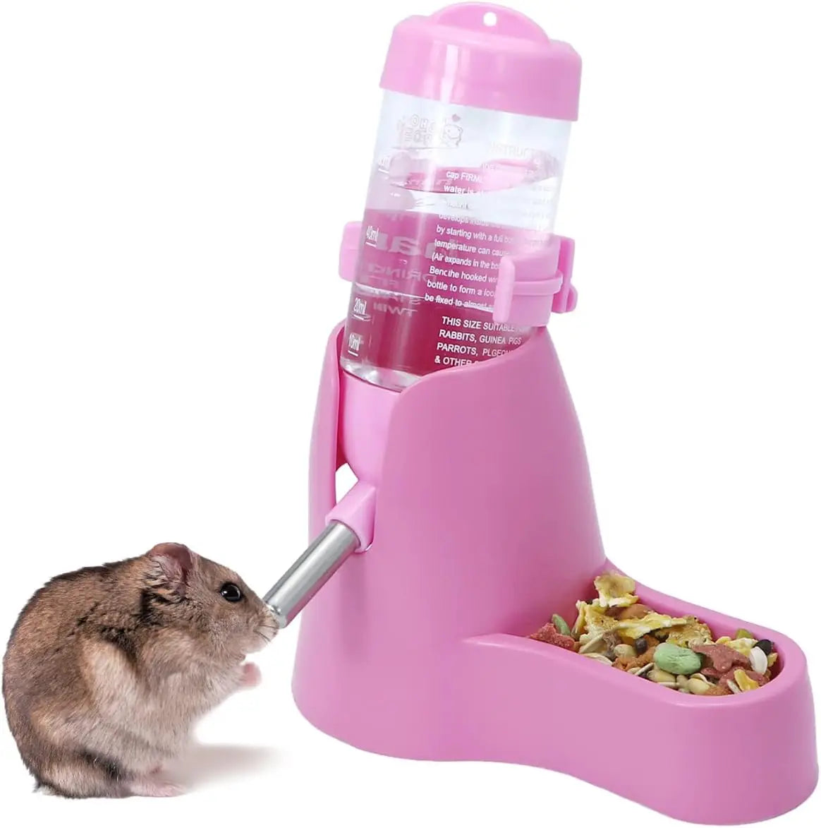 3 in 1 Hamster Hanging Water Bottle 80ml Pet Auto Dispenser with Base for Dwarf Hamster Mouse Rat Hedgehog