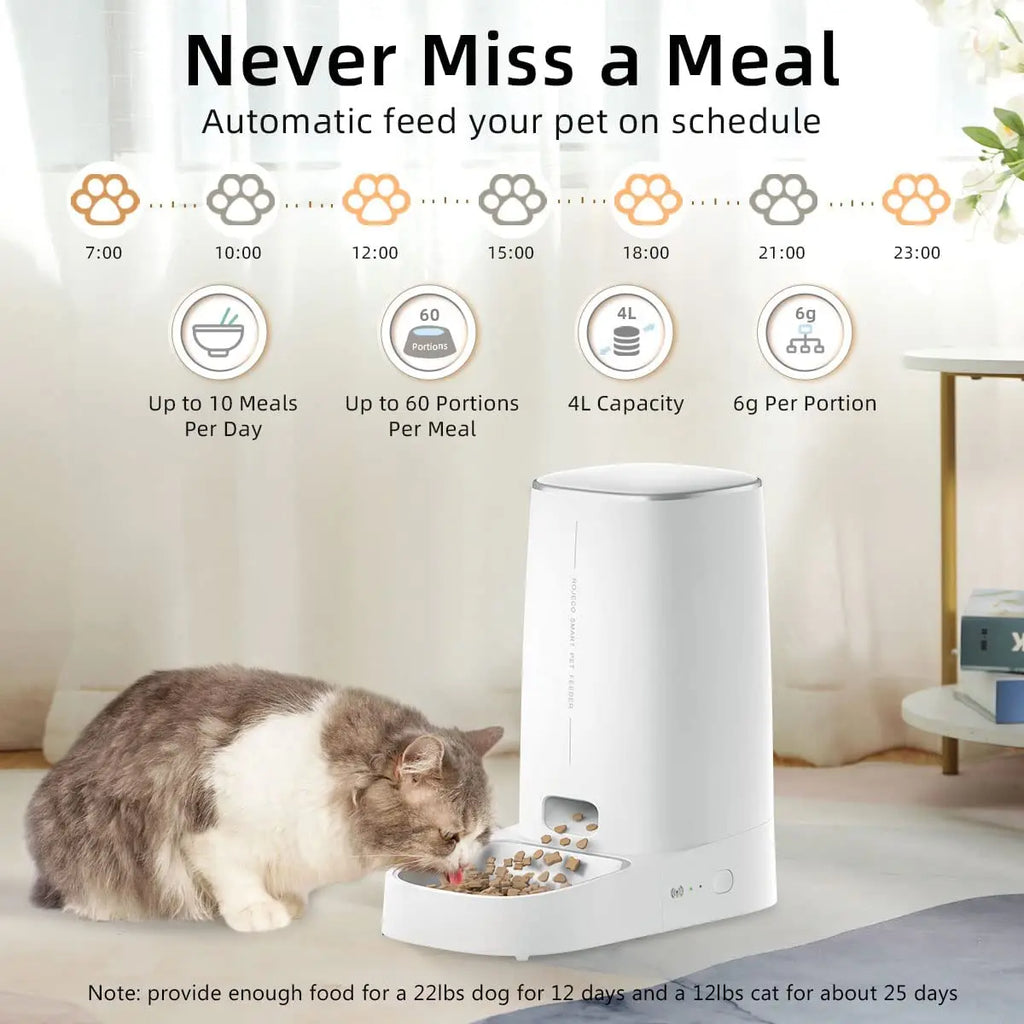 ROJECO Automatic Cat Feeder Pet Smart WiFi Cat Food Kibble Dispenser Remote Control