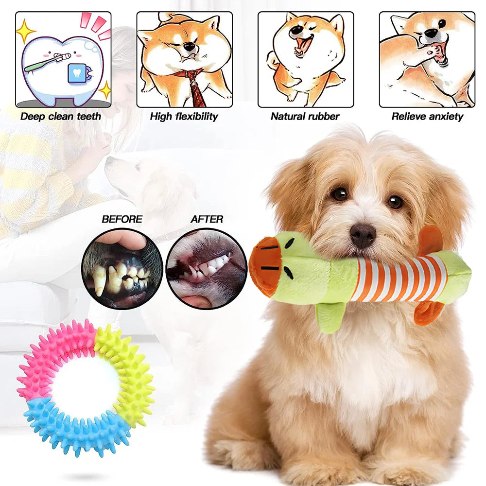 Pet Colorful Accessories Vibrant Dog Toys Squeaking Dog Chew Toys Rope Molar Teeth Cleaning Playtime Fun Kit