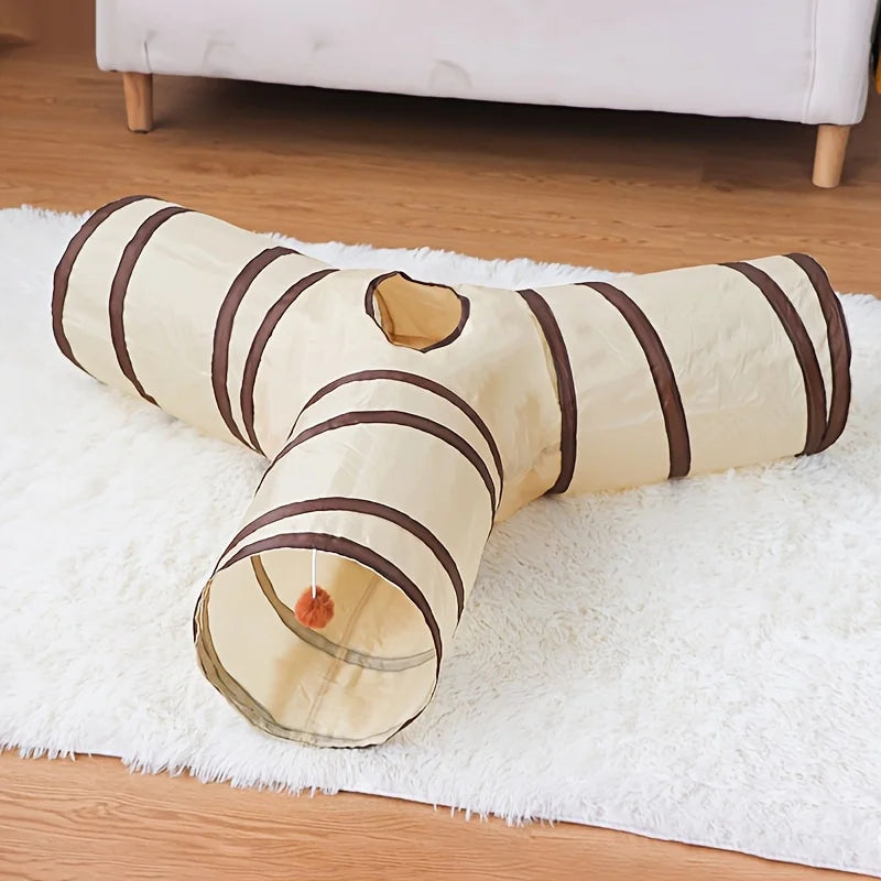 Beige Pet Cat Tunnel Toys Foldable Pet Cat Kitty Training Interactive Fun Toy For Cats Rabbit Animal Play Tunnel Tube