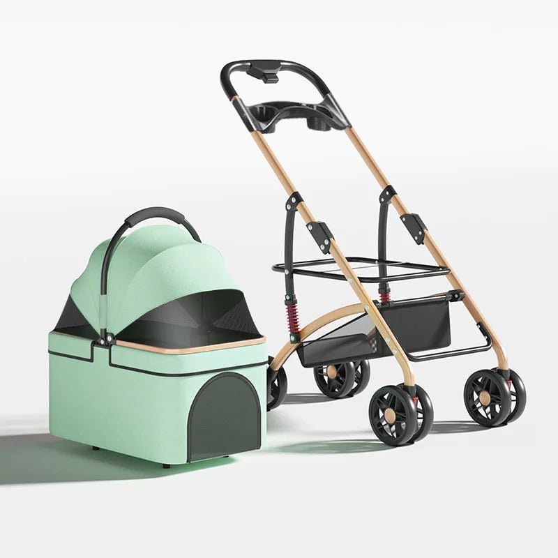 3-in-1 Pet Trolley Portable Folding Cat Dog Stroller Detachable Carry Basket Pet Trolley for Small and Medium-sized Dog Cat