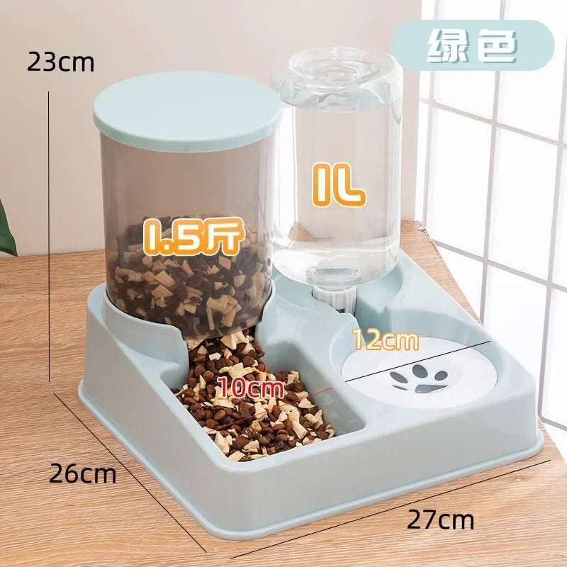 Automatic Cat Feeder Water Dispenser Set, 2 In 1 Tilted Automatic Pet Food And Water Feeder Gravity Food Feeder and Waterer