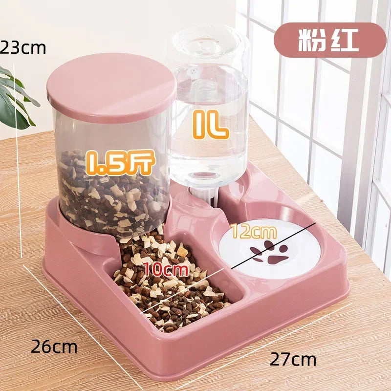 Automatic Cat Feeder Water Dispenser Set, 2 In 1 Tilted Automatic Pet Food And Water Feeder Gravity Food Feeder and Waterer