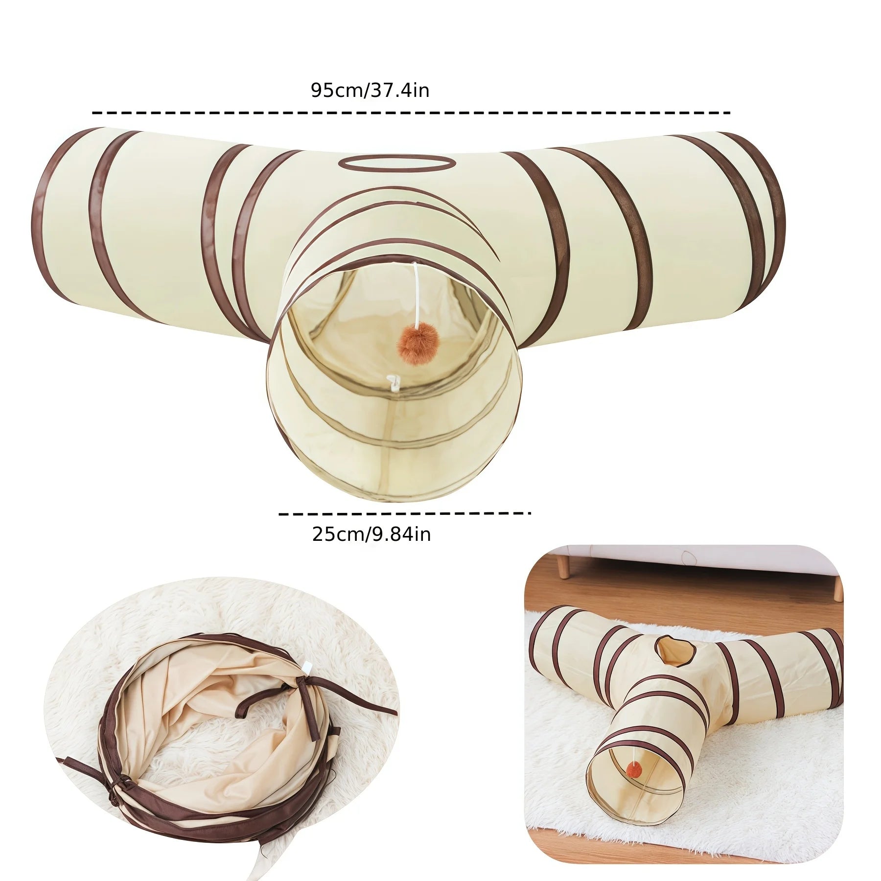 Beige Pet Cat Tunnel Toys Foldable Pet Cat Kitty Training Interactive Fun Toy For Cats Rabbit Animal Play Tunnel Tube