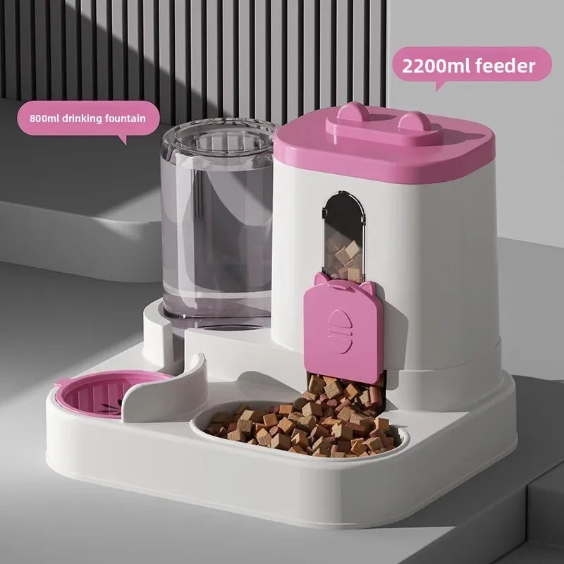 Automatic Cat Feeder Water Dispenser Set, 2 In 1 Tilted Automatic Pet Food And Water Feeder Gravity Food Feeder and Waterer