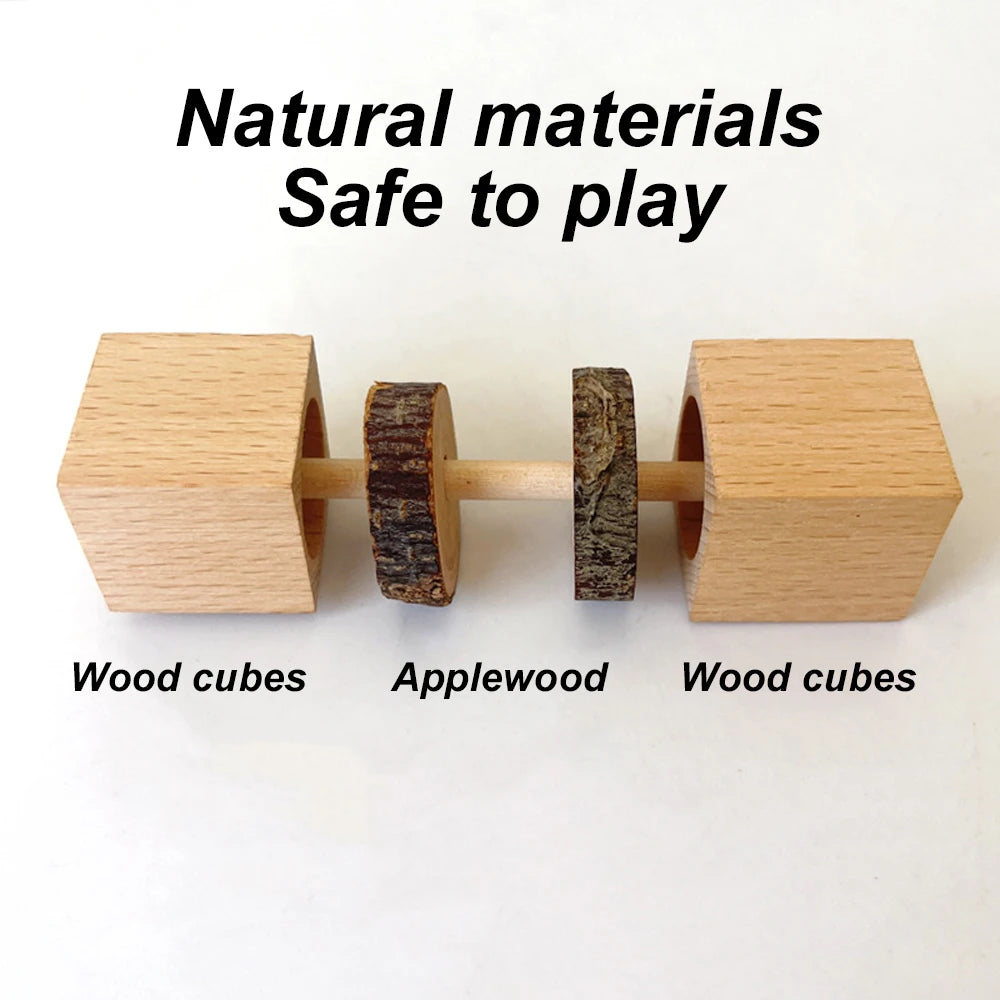 1 pc Natural Wood Hamster Chewing Toy Dumbbell Shaped Bite Toy for Small Animal Pet Hamster Bird Rabbit Toy Cage Molars Supplies