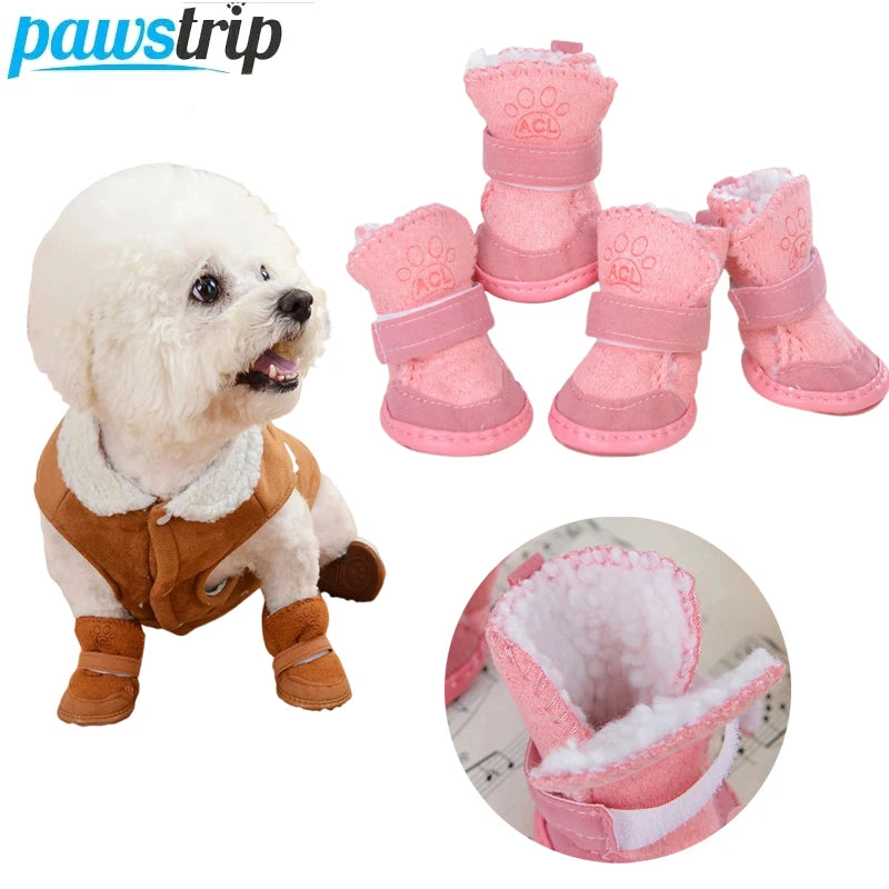 4 Pcs/set Pet Dog Shoes Winter Warm Puppy Boots Anti-Slip Dog Foot Protector Lovely Pet Shoes for Small Medium Dogs Pet Supplies