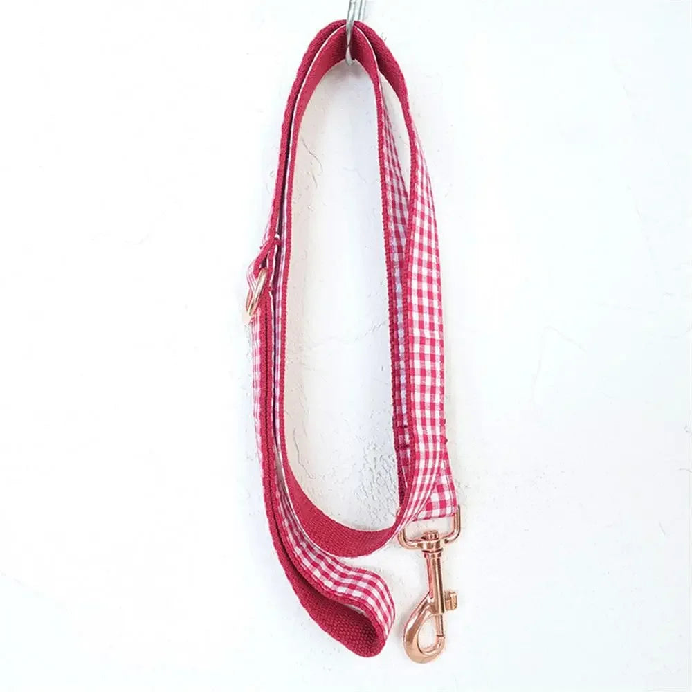 Personalized Pet Collar Customized Nameplate ID Tag Adjustable White Red Plaid Cat Dog Collars Lead Leash