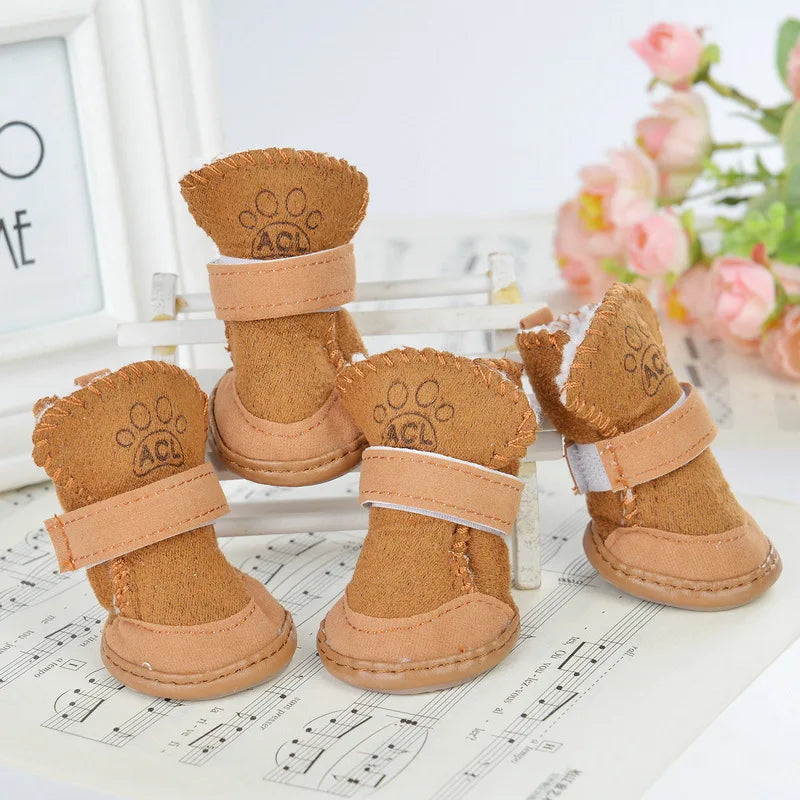 4 Pcs/set Pet Dog Shoes Winter Warm Puppy Boots Anti-Slip Dog Foot Protector Lovely Pet Shoes for Small Medium Dogs Pet Supplies