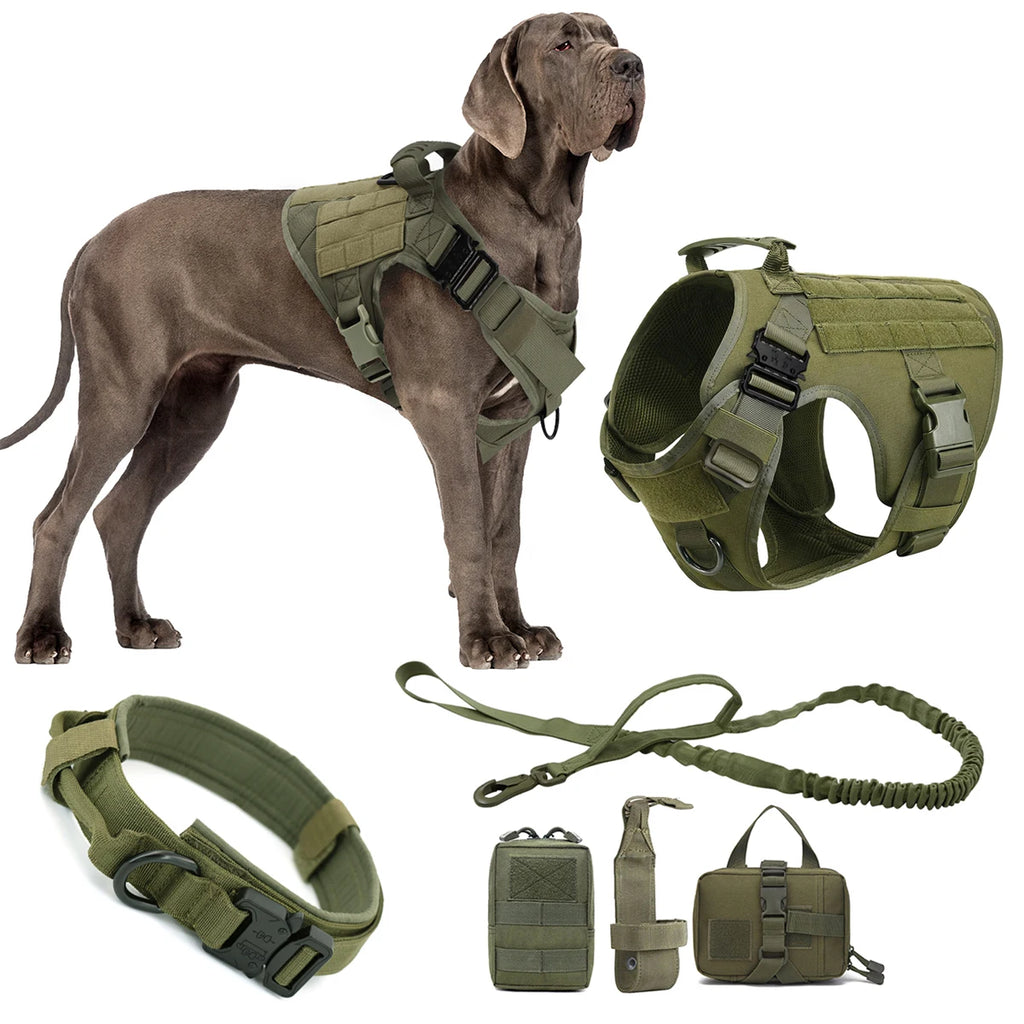 Tactical Dog Harness Leash Collar Molle Pouches for Medium Large Dogs Training Military Pet Vest Adjustable Service Dog Harness