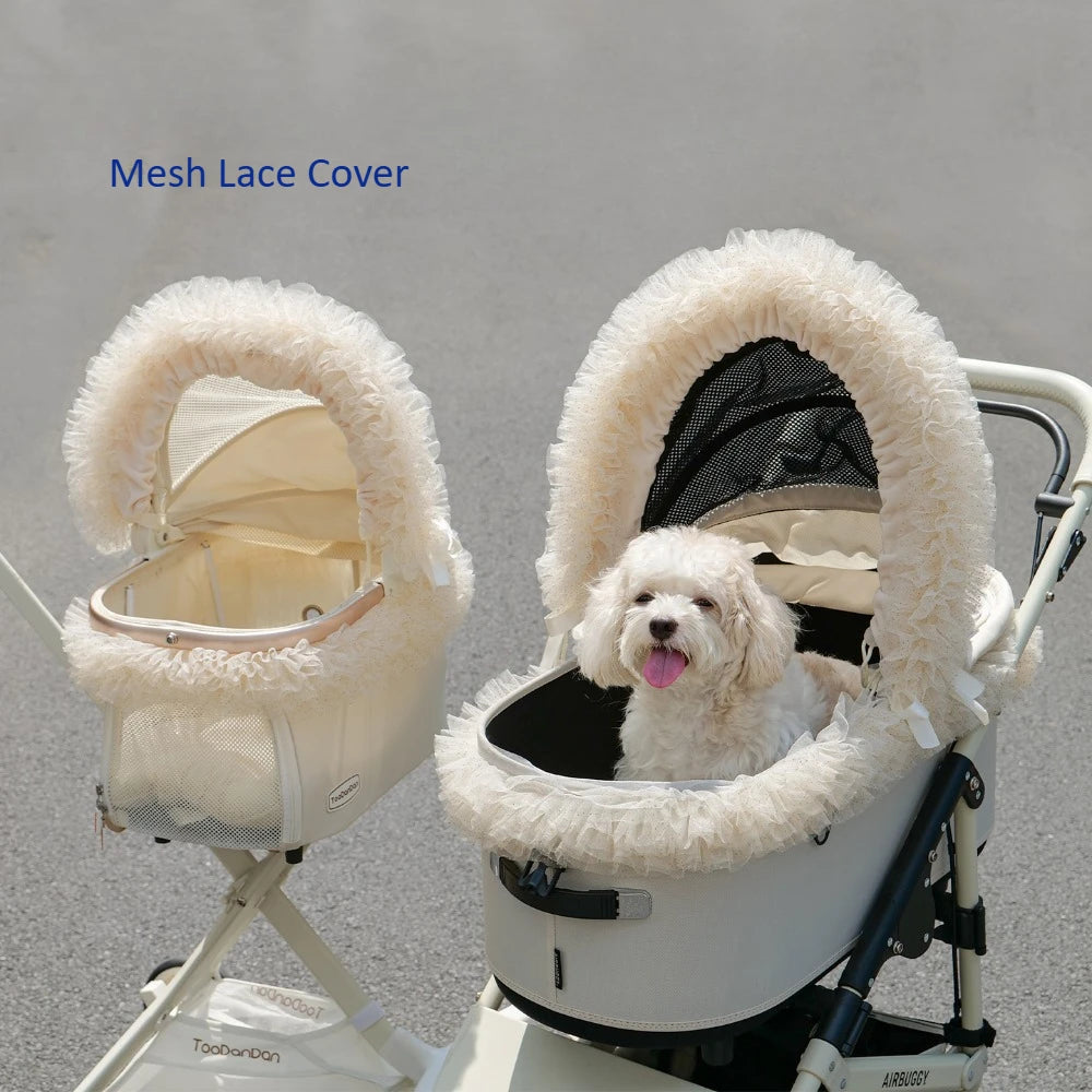 Stylish Lace Sunshade Mesh Cover For Pet Stroller,Dog Stroller Edge Cover-For Clean Cozy Outdoor Stroller Ride, Washable