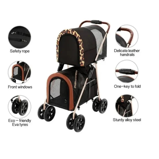 Factory Direct Twin Layer Carrier Separable Foldable Pet Stroller Small Dog Trolley