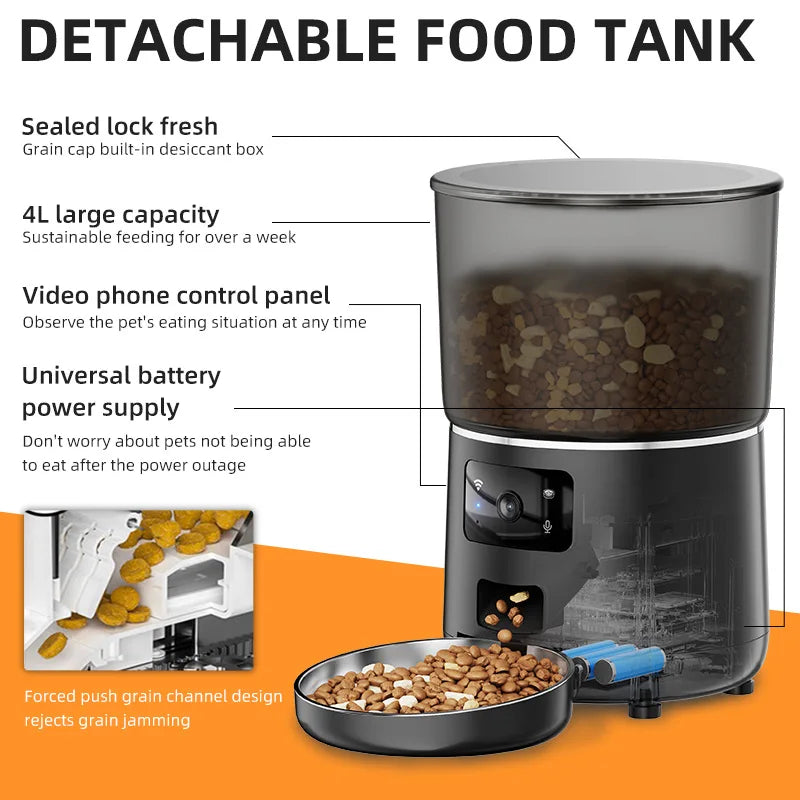 Cat Automatic Smart Feeder with WiFi Remote Camera 4L Large Capacity Puppy Pet Food Dispenser Feeder Accessories for Cat Dog