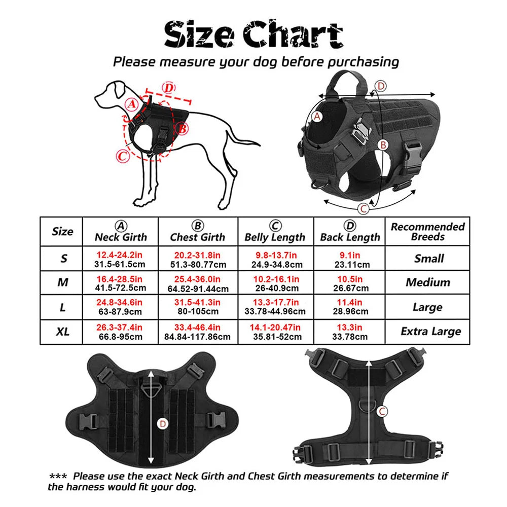 Large Dog Tactical Harness Collar Leash Molle Pouches Pet Training Vest Military German Shepherd Harnesses Dogs Accessories