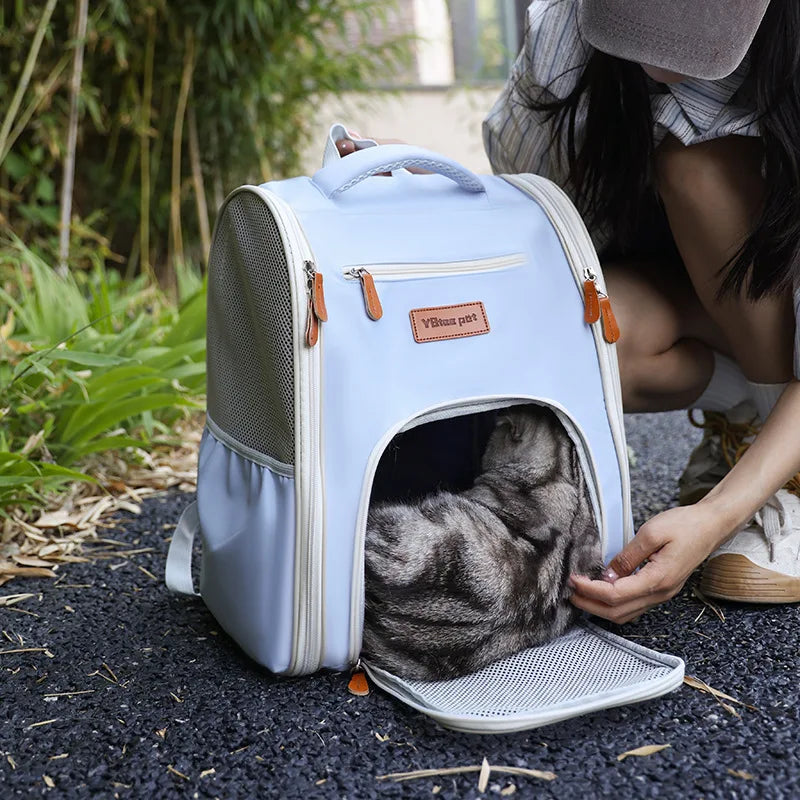Amazon portable pet bag for outings  mesh grids  oxford cloth cat and dog bag  breathable and foldable backpack  pet outing bag