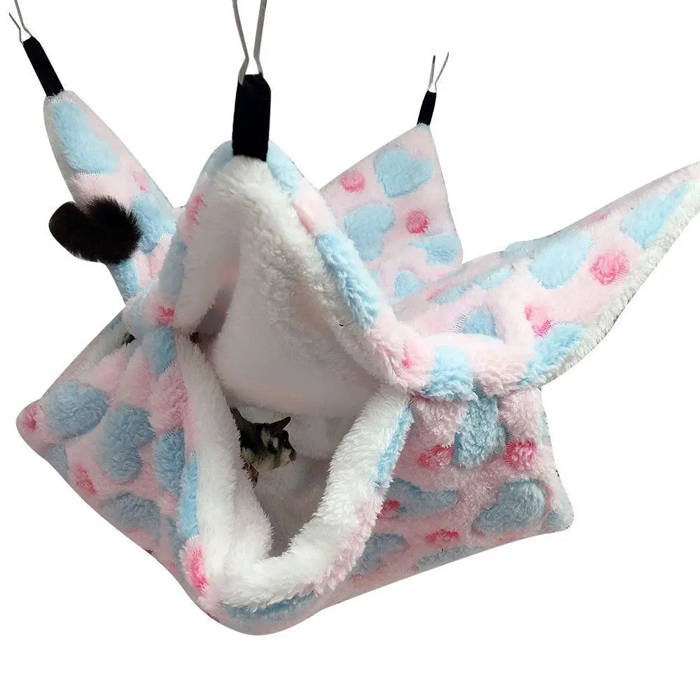 Small Animal Hammock Coral Fleece+Arctic Fleece Pet Hanging Hammock Hamster Ferret Rat Squirrel Cage Nest Warm Beds House Toys