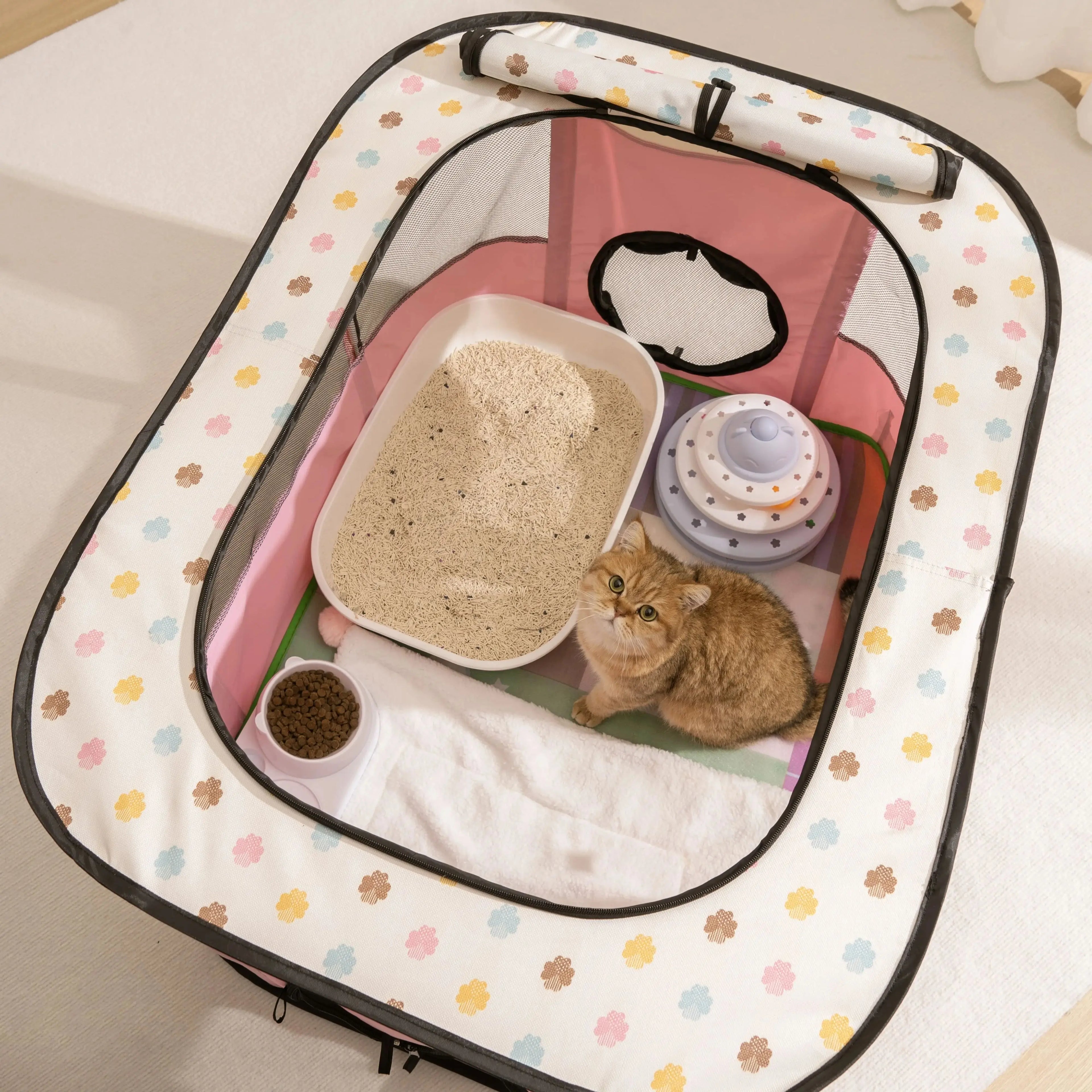 Extra-large, Breathable and See-through Cat Delivery Room With a Pattern Of Broken Flower Prints Hard 300D Oxford cloth Cat Nest