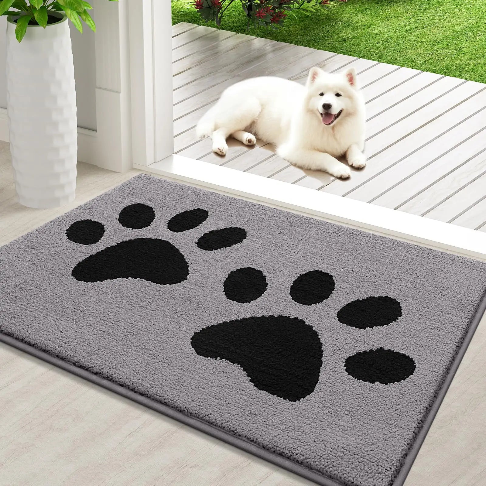 Olanly Quick Dry Chenille Mud Mat For Dogs Dog Door Mat For Muddy Paws Absorbent Dirt Trapper Non-Slip INdoor Door Mat For Floor