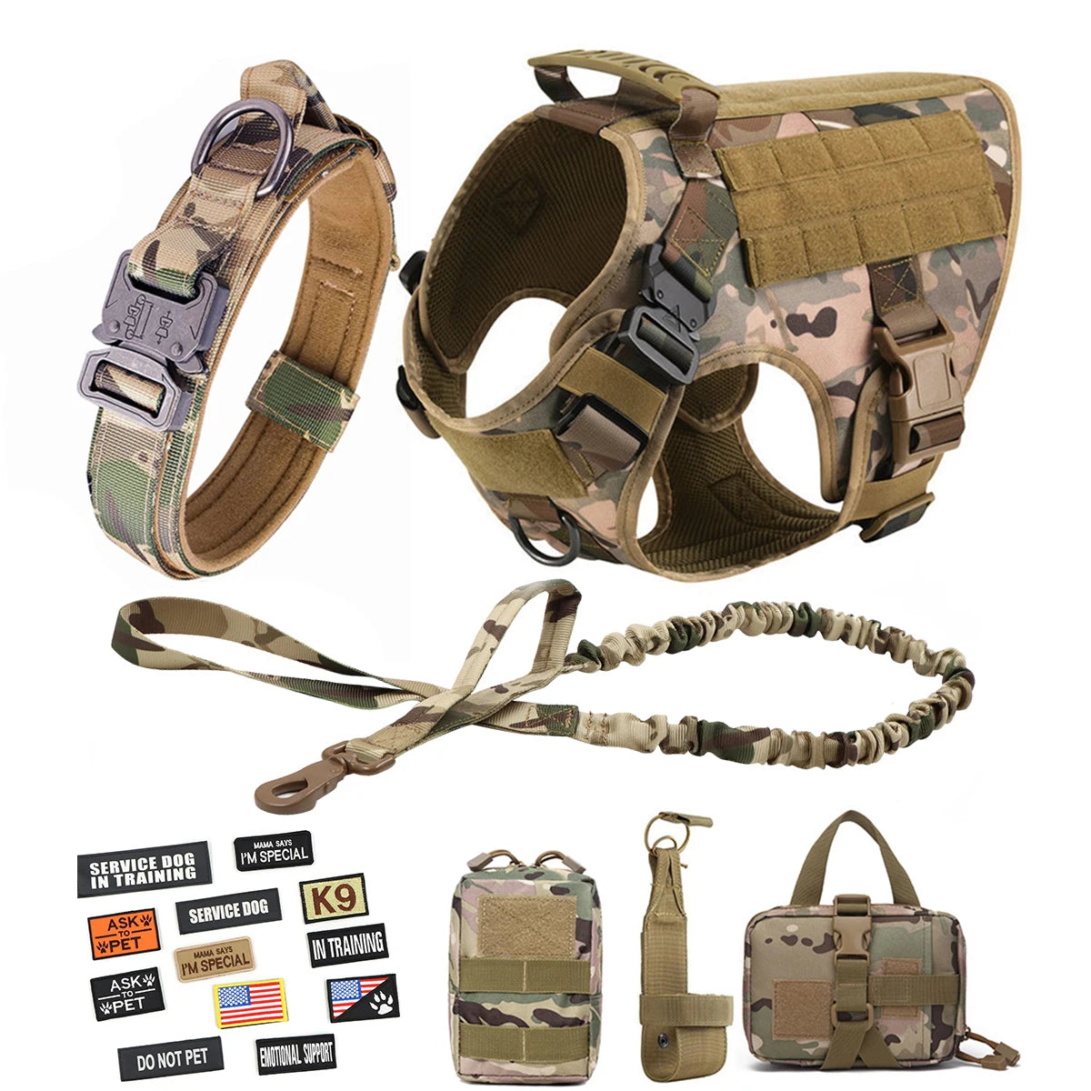 Large Dog Tactical Harness Collar Leash Molle Pouches Pet Training Vest Military German Shepherd Harnesses Dogs Accessories