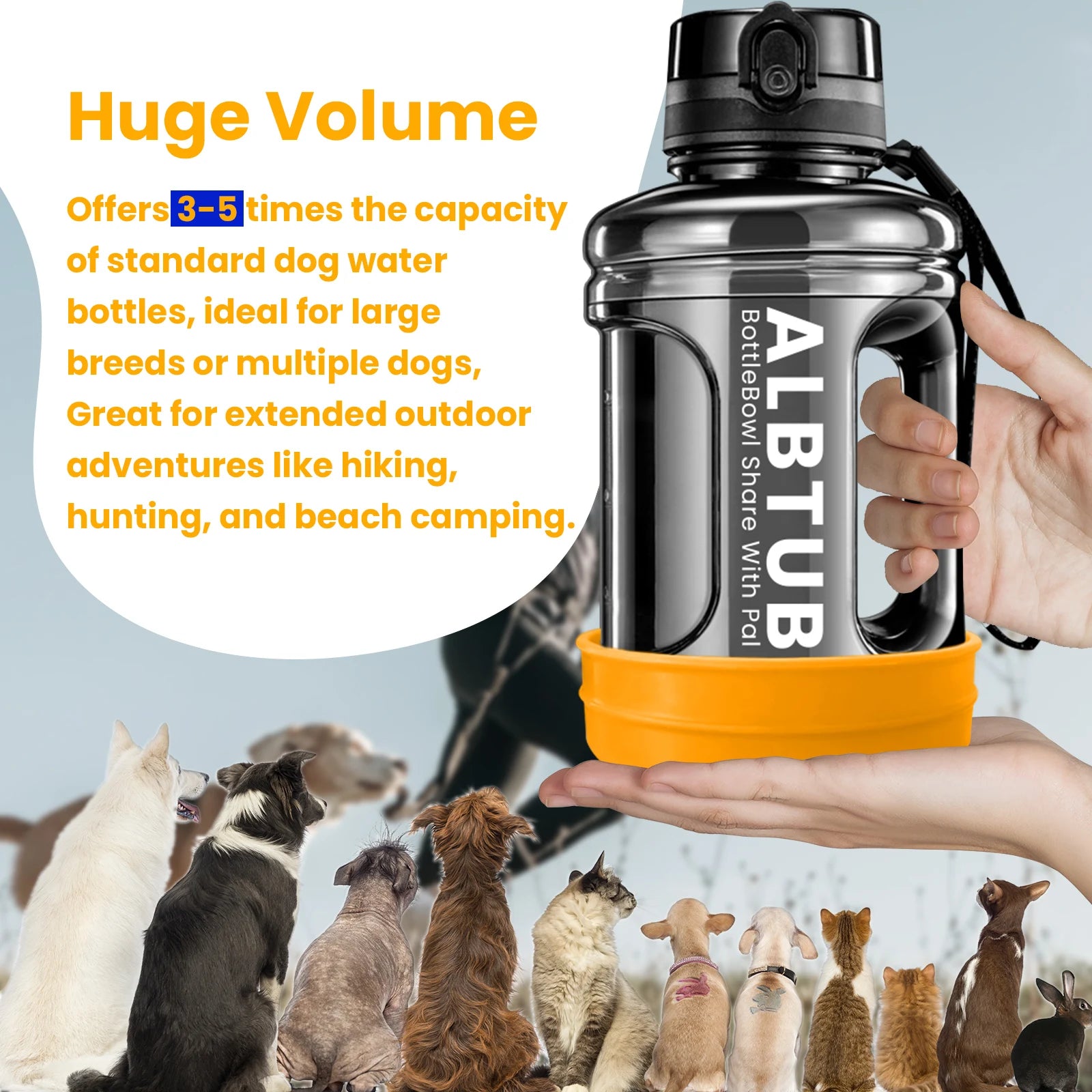 Dog Water Bottle Dispenser for Hunting 85OZ Hydration for You & Your Pup for Hiking Beach Camping Park Walking (Yellow)