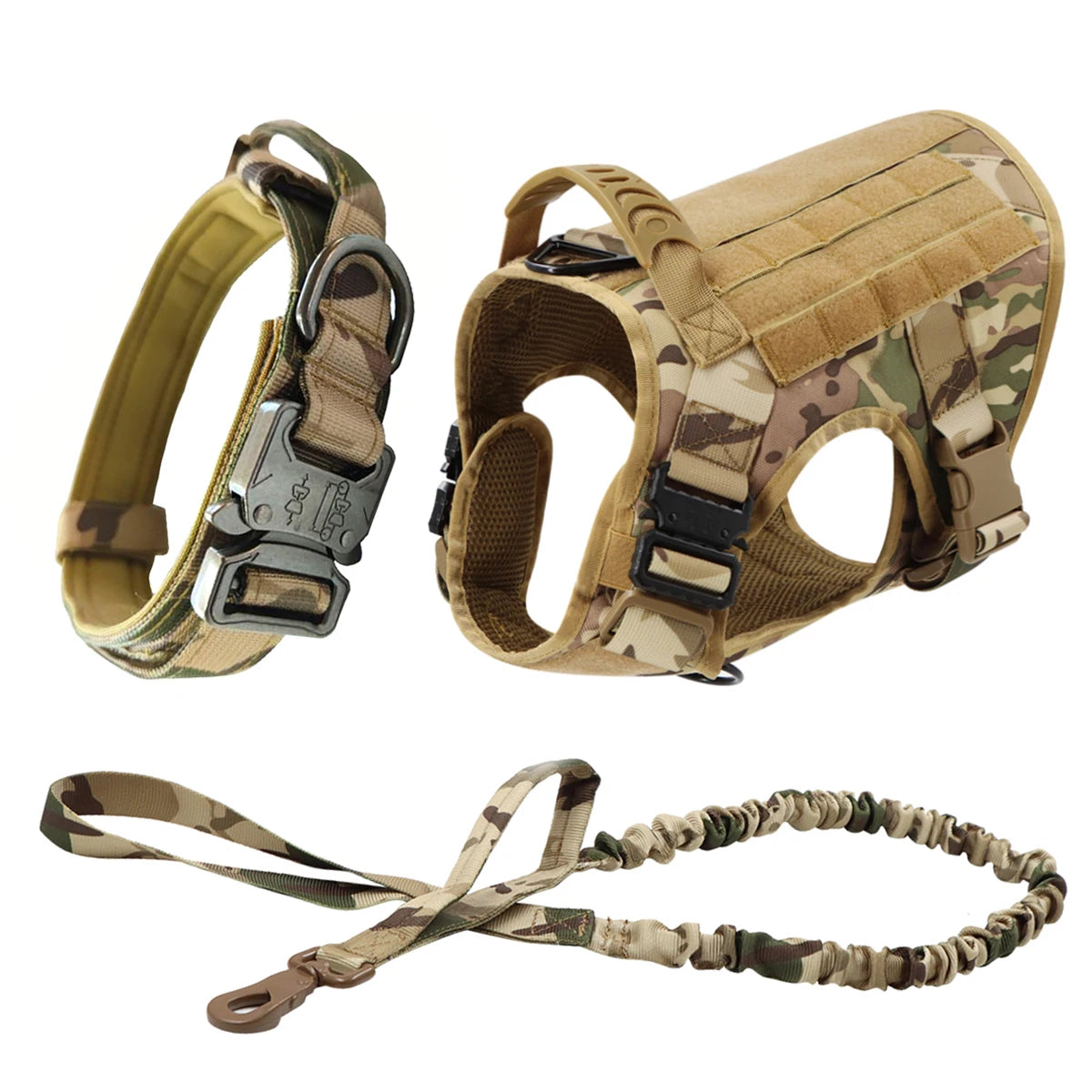 Large Dog Tactical Harness Collar Leash Molle Pouches Pet Training Vest Military German Shepherd Harnesses Dogs Accessories