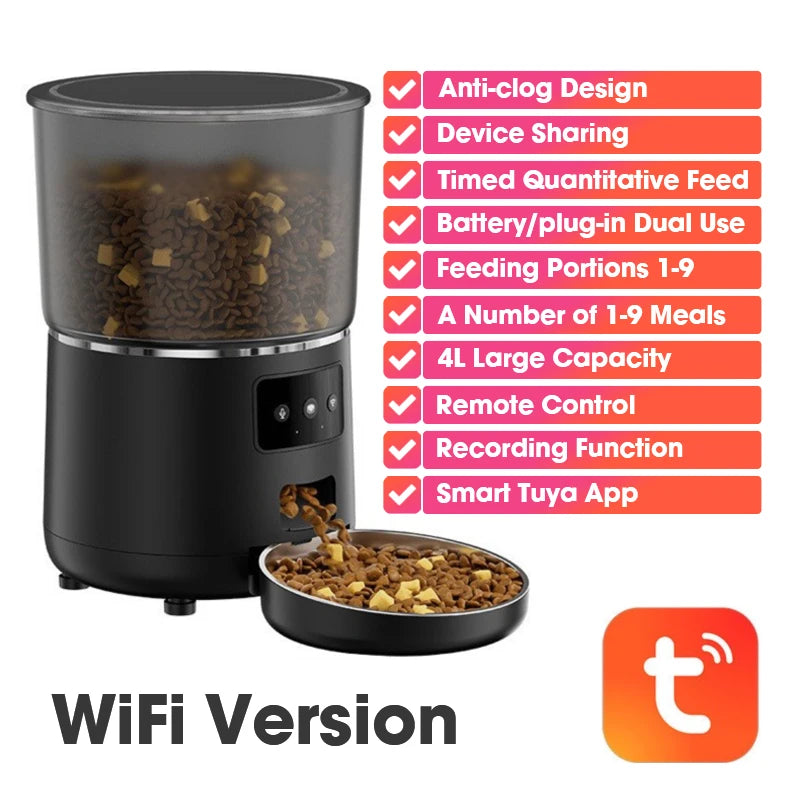 Cat Automatic Smart Feeder with WiFi Remote Camera 4L Large Capacity Puppy Pet Food Dispenser Feeder Accessories for Cat Dog